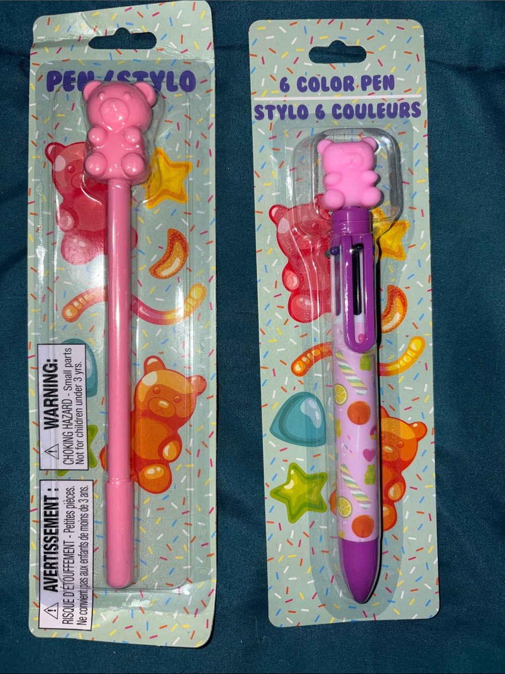 Cute Pink Gummy Bear-Top Multi-Color & Pen Set